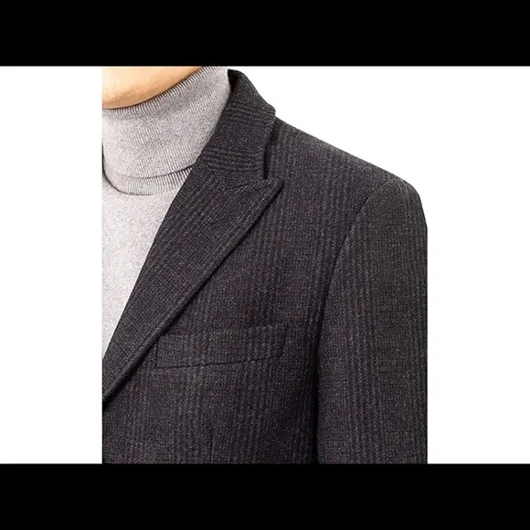Calvin Klein Men's Malibu Slim-Fit Charcoal Plaid Overcoat - Picture 6 of 13